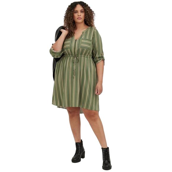Torrid Plus Mini Challis Stripe Green High-Low Shirt Dress Size 22 - Picture 1 of 9